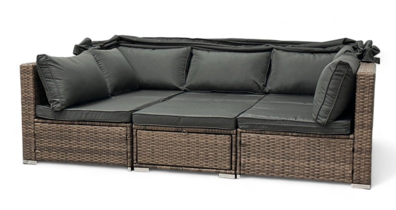 Zestaw ogrodowy wielofunkcyjny Elitar leżanka narożnik + stolik ze schowkiem Jasny brąz