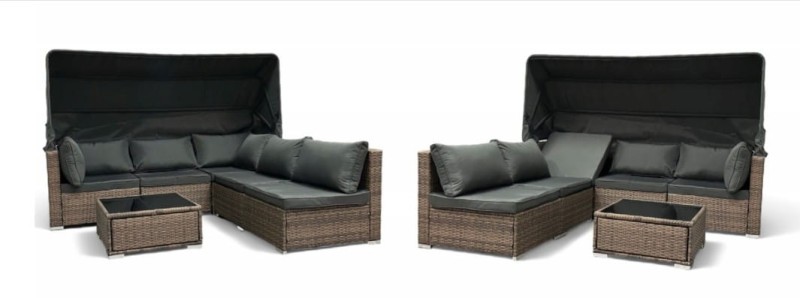 Zestaw ogrodowy wielofunkcyjny Elitar leżanka narożnik + stolik ze schowkiem Jasny brąz