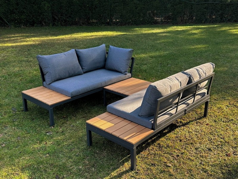 Narożnik ogrodowy Poliwood z poduszkami + Stolik Brązowy