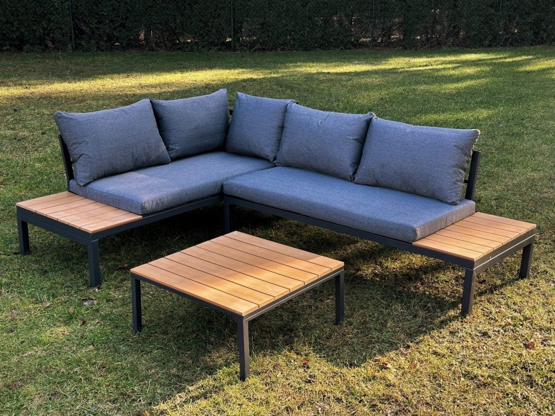 Narożnik ogrodowy Poliwood z poduszkami + Stolik Brązowy