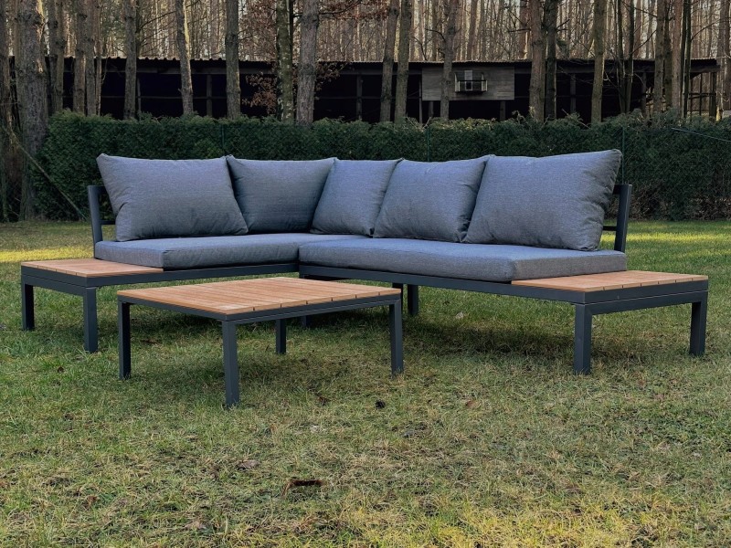 Narożnik ogrodowy Poliwood z poduszkami + Stolik Brązowy