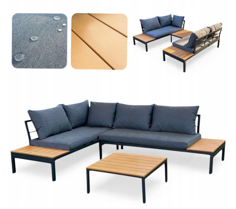 Narożnik ogrodowy Poliwood z poduszkami + Stolik Brązowy