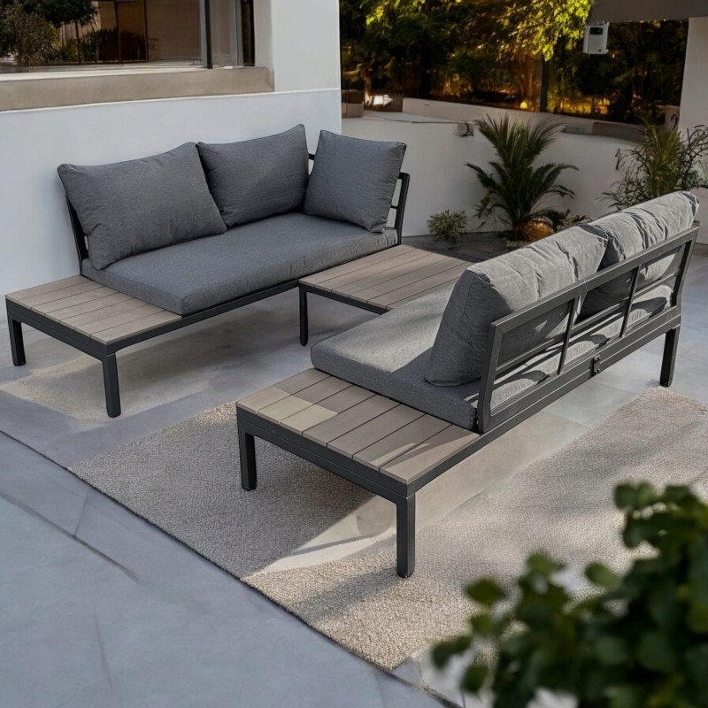 Narożnik ogrodowy Poliwood z poduszkami + Stolik Szary