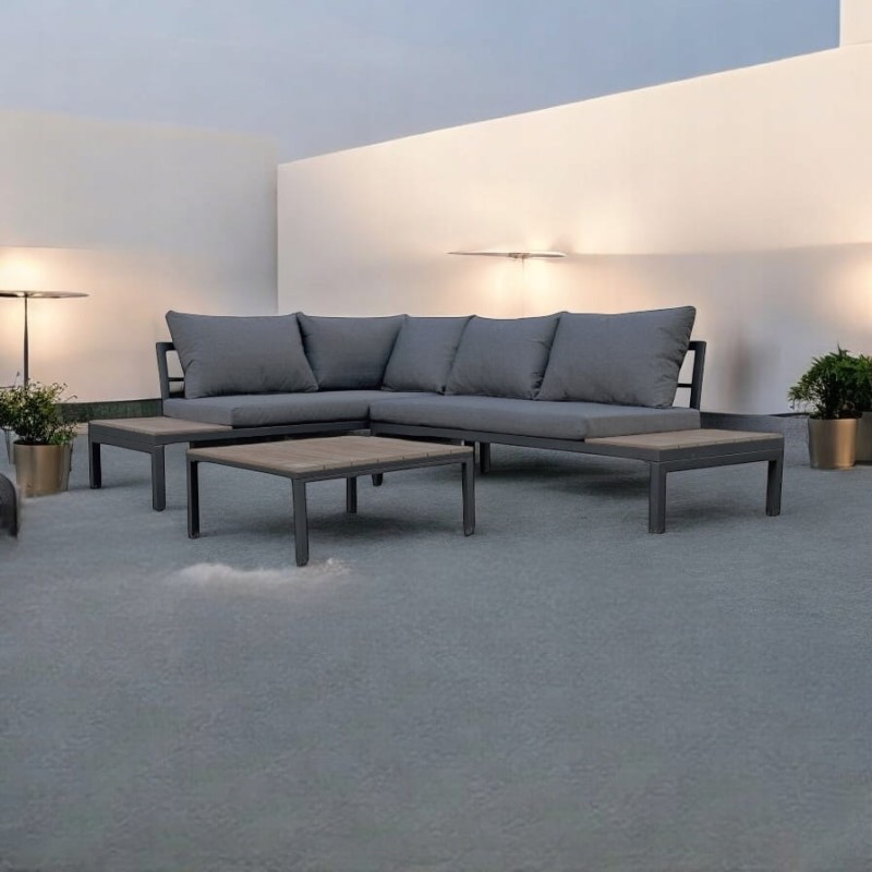 Narożnik ogrodowy Poliwood z poduszkami + Stolik Szary