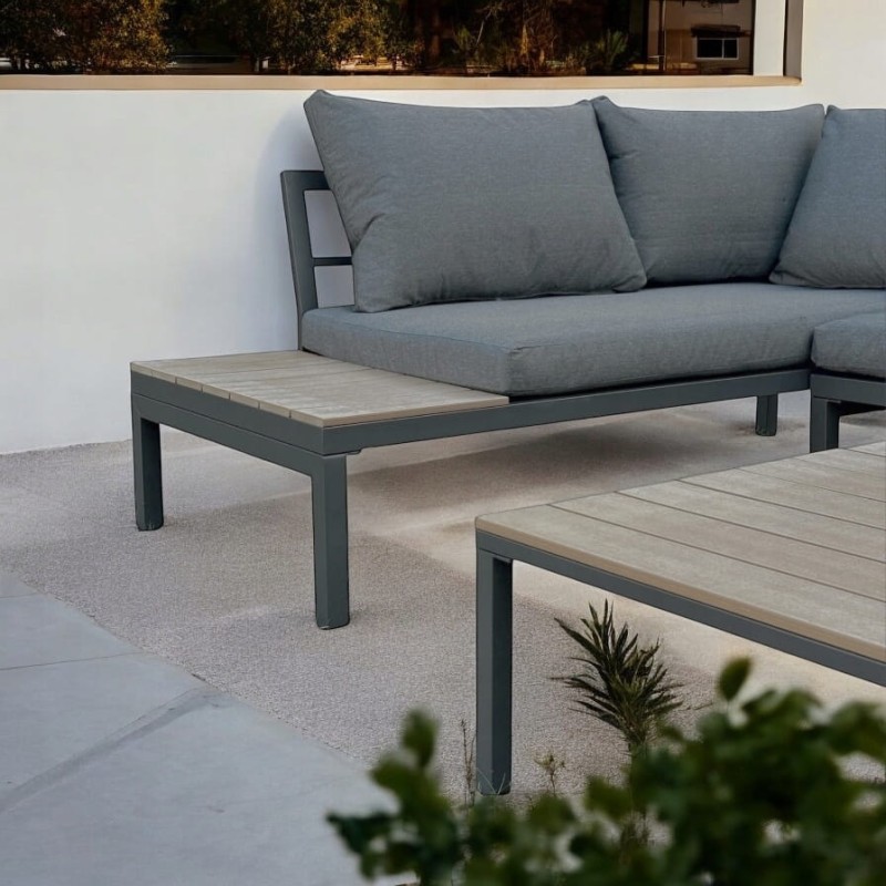 Narożnik ogrodowy Poliwood z poduszkami + Stolik Szary