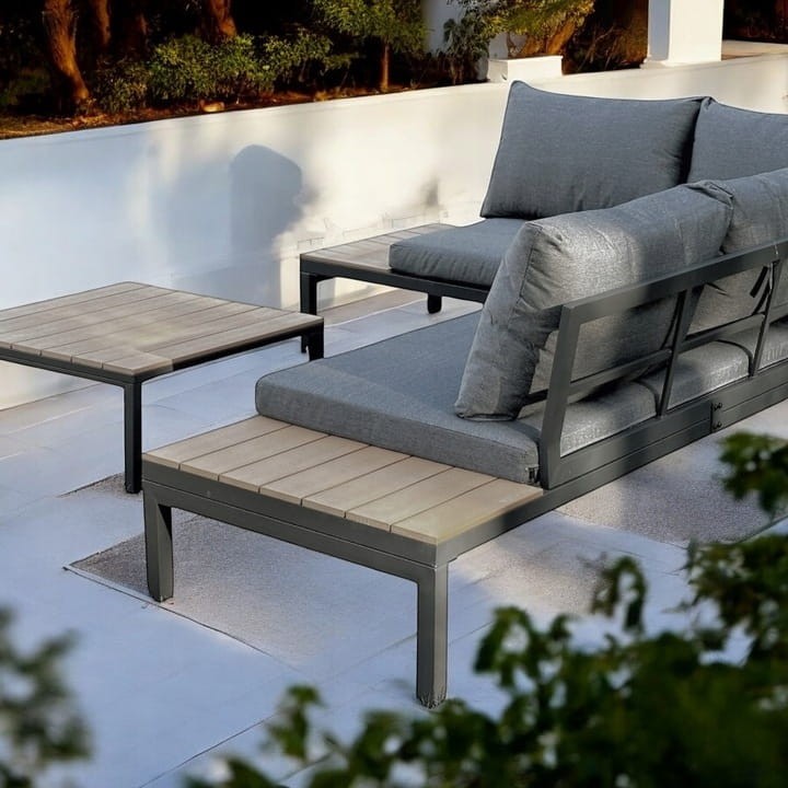 Narożnik ogrodowy Poliwood z poduszkami + Stolik Szary