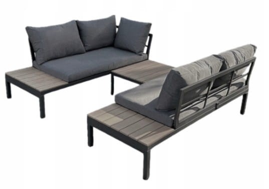 Narożnik ogrodowy Poliwood z poduszkami + Stolik Szary