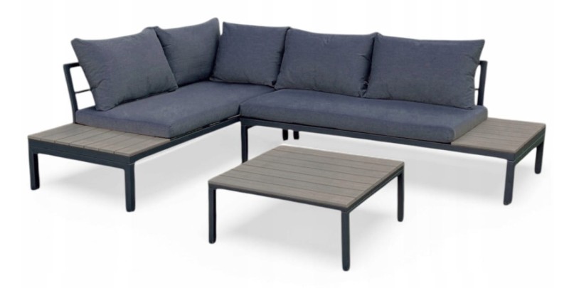 Narożnik ogrodowy Poliwood z poduszkami + Stolik Szary