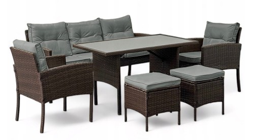 Zestaw mebli ogrodowych z technorattanu Puerto Brąz + Szare poduszki