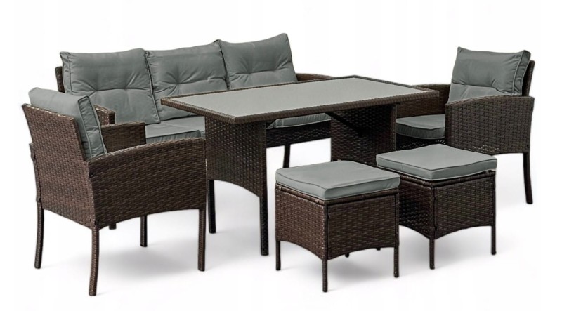 Zestaw mebli ogrodowych z technorattanu Puerto Brąz + Szare poduszki