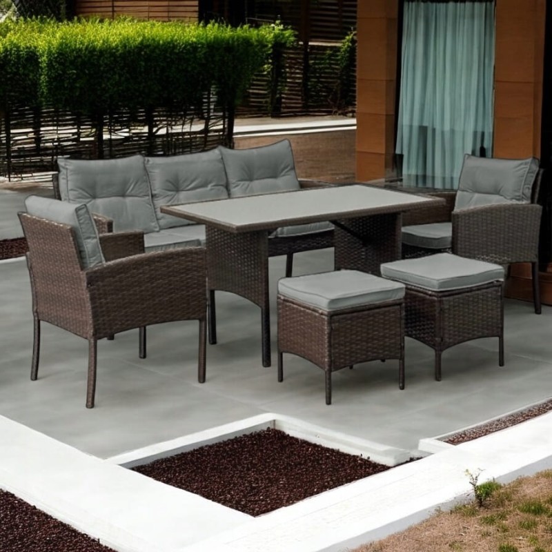 Zestaw mebli ogrodowych z technorattanu Puerto Brąz + Szare poduszki