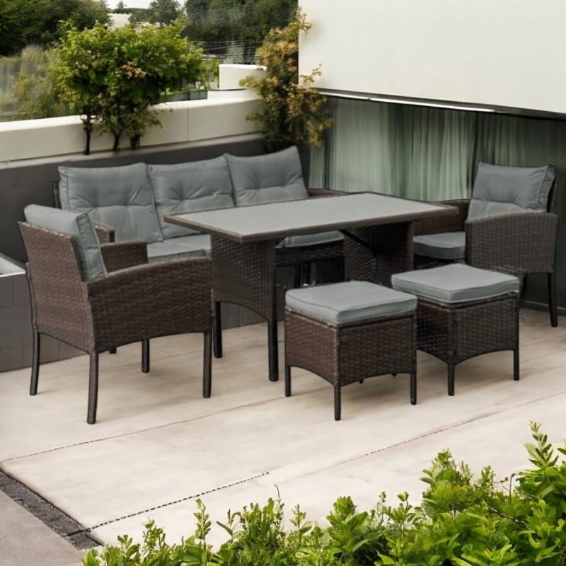 Zestaw mebli ogrodowych z technorattanu Puerto Brąz + Szare poduszki