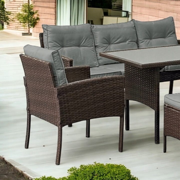 Zestaw mebli ogrodowych z technorattanu Puerto Brąz + Szare poduszki