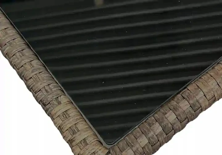 Narożnik ogrodowy z technorattanu Puerto BIG + stolik i 2x pufy Brąz + Szare poduszki- szkło hartowane czarne