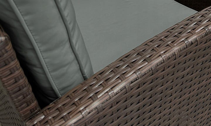Narożnik ogrodowy z technorattanu Puerto BIG + stolik i 2x pufy Brąz + Szare poduszki