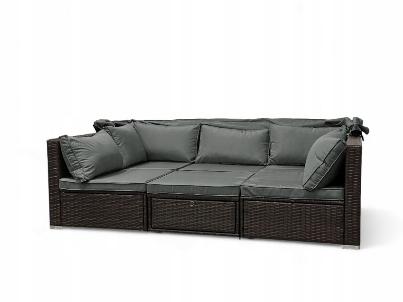 Zestaw ogrodowy wielofunkcyjny Elitar leżanka narożnik + stolik ze schowkiem Brąz + Szare poduszki