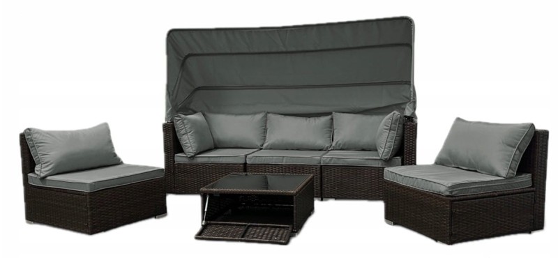 Zestaw ogrodowy wielofunkcyjny Elitar leżanka narożnik + stolik ze schowkiem Brąz + Szare poduszki