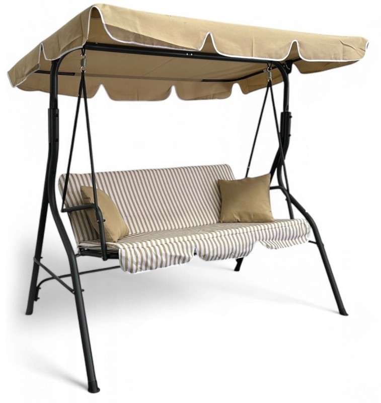 Huśtawka ogrodowa wolnostojąca Nrico 3 osobowa Beż + Białe paski