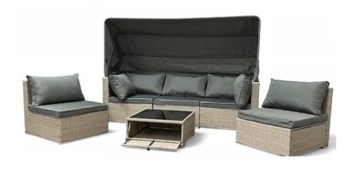 Zestaw ogrodowy wielofunkcyjny Elitar leżanka narożnik + stolik ze schowkiem Jasny beż