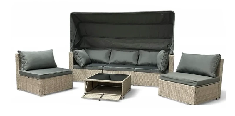 Zestaw ogrodowy wielofunkcyjny Elitar leżanka narożnik + stolik ze schowkiem Jasny beż