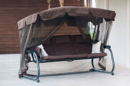 Huśtawka ogrodowa Neapoli 2 brązowa z moskitierą i funkcją leżenia
