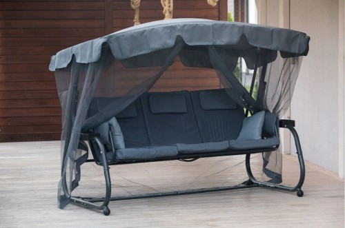 Huśtawka ogrodowa Neapoli 2 szara z moskitierą i funkcją leżenia