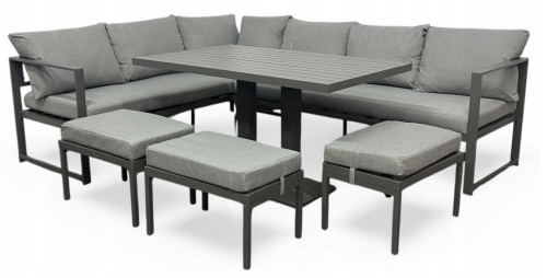 Narożnik ogrodowy stalowy Sotegrande + Stół i 3 pufy Szary