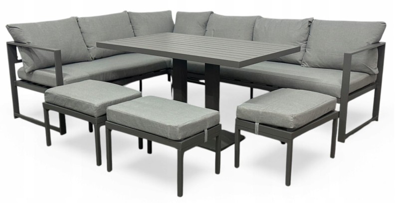 Narożnik ogrodowy stalowy Sotegrande + Stół i 3 pufy Szary