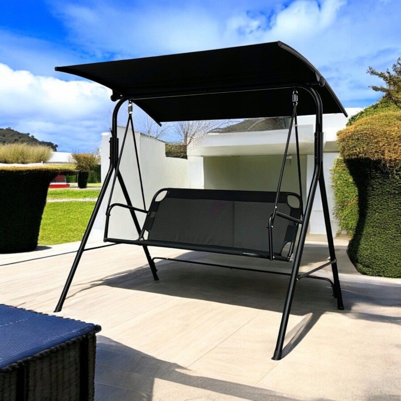 Huśtawka ogrodowa wolnostojąca Classic bujana 3 osobowa Czarny
