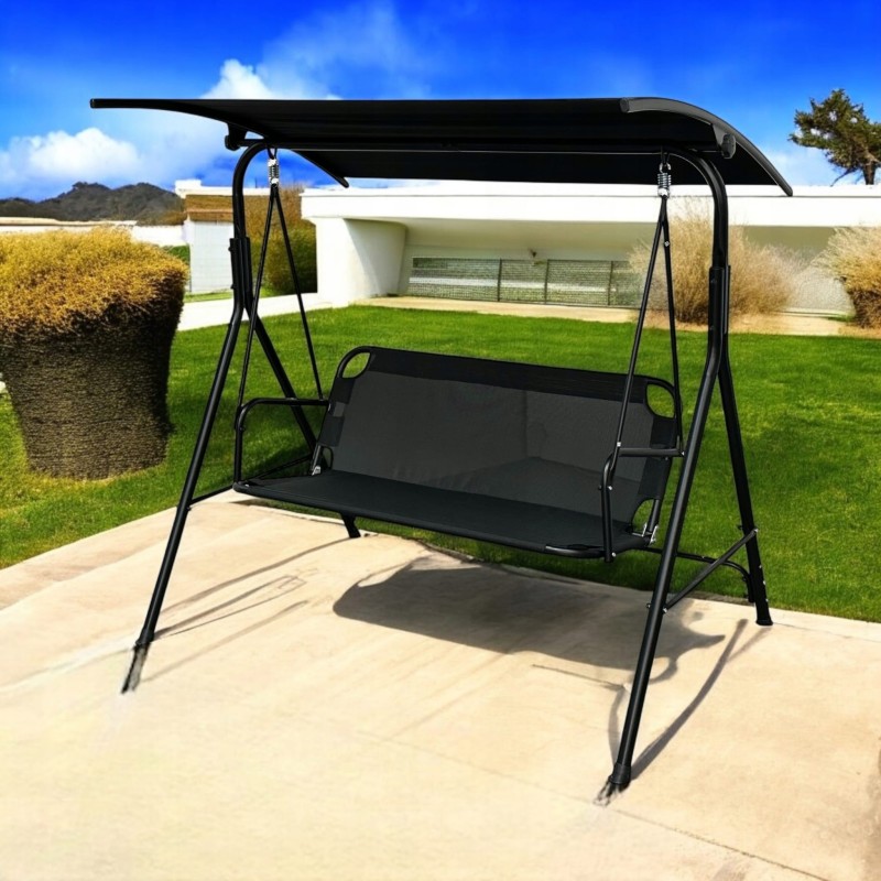 Huśtawka ogrodowa wolnostojąca Classic bujana 3 osobowa Czarny