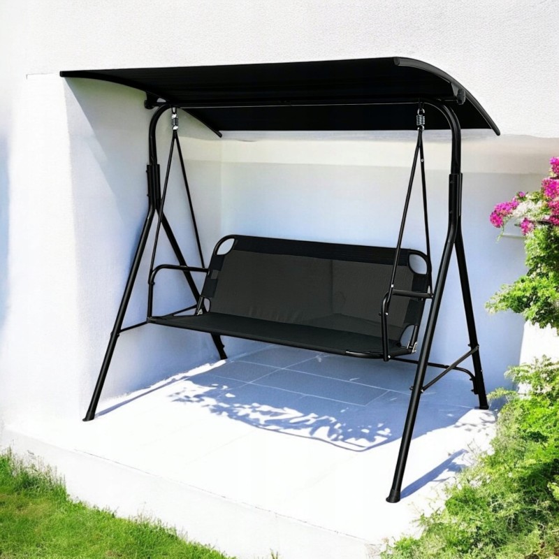 Huśtawka ogrodowa wolnostojąca Classic bujana 3 osobowa Czarny
