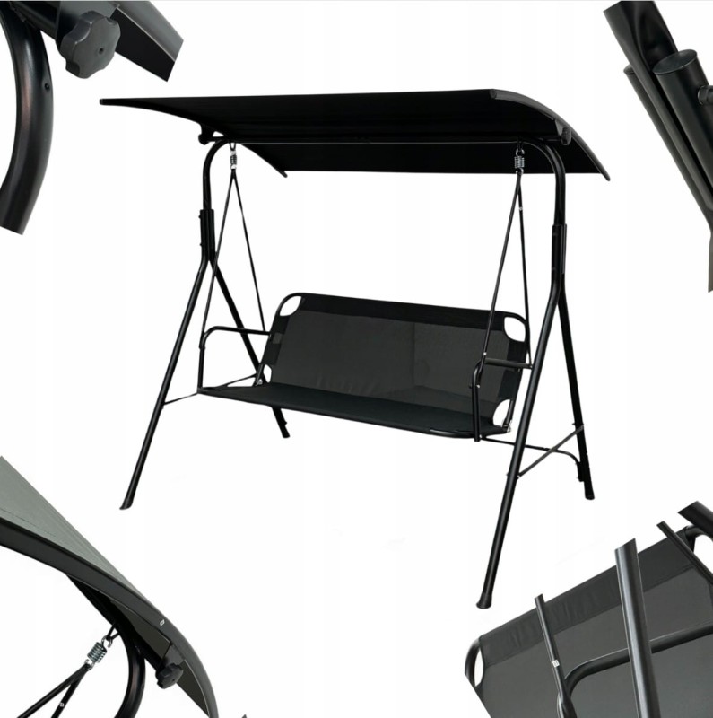 Huśtawka ogrodowa wolnostojąca Classic bujana 3 osobowa Czarny