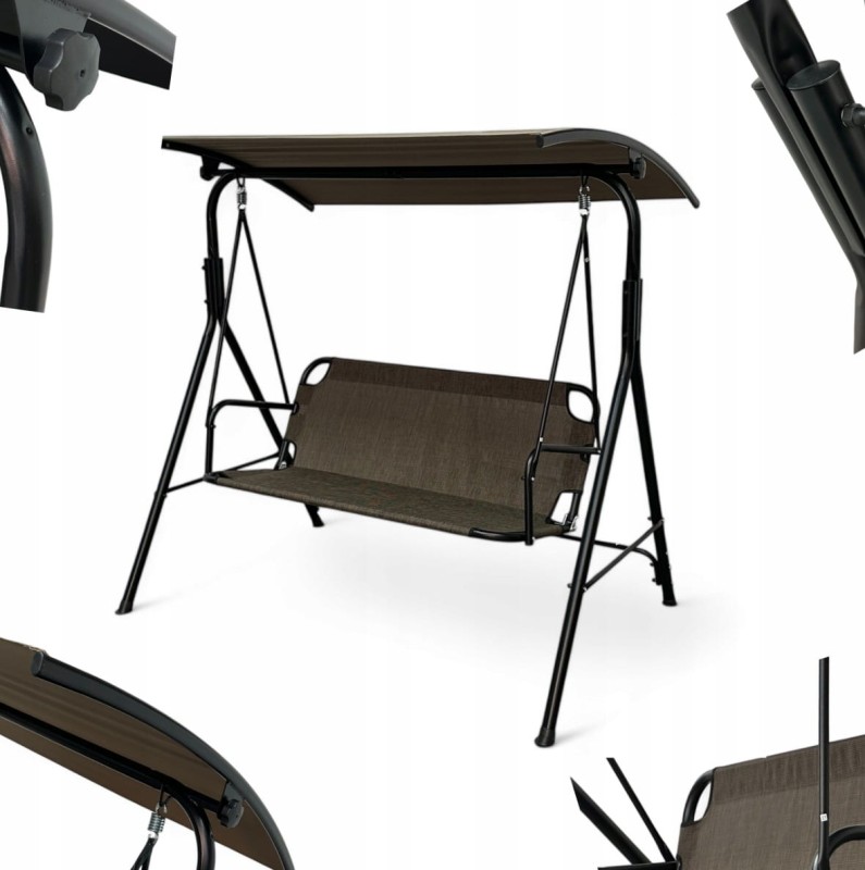 Huśtawka ogrodowa wolnostojąca Classic bujana 3 osobowa Brąz złoty