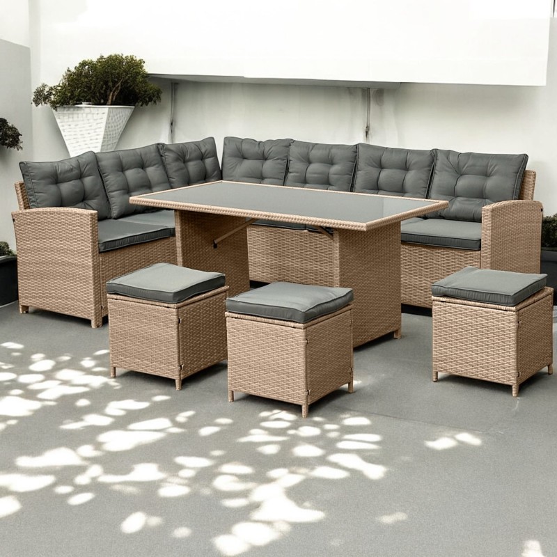 Narożnik ogrodowy technorattan + pufy i stolik Merida Naturalny