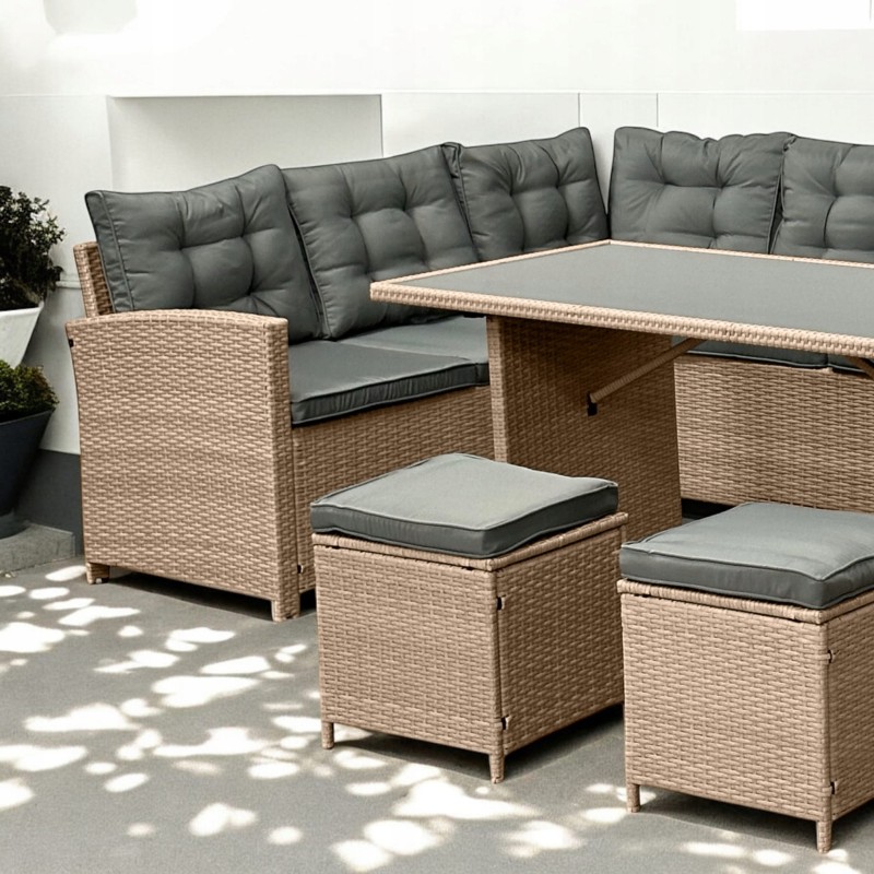 Narożnik ogrodowy technorattan + pufy i stolik Merida Naturalny