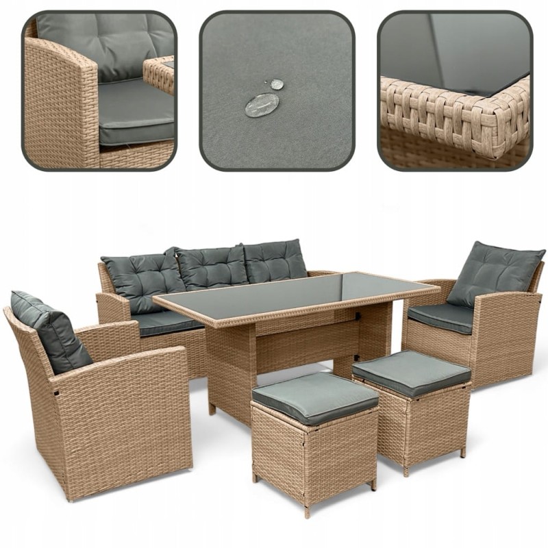 Zestaw mebli ogrodowych z technorattanu Maxipolo Naturalny