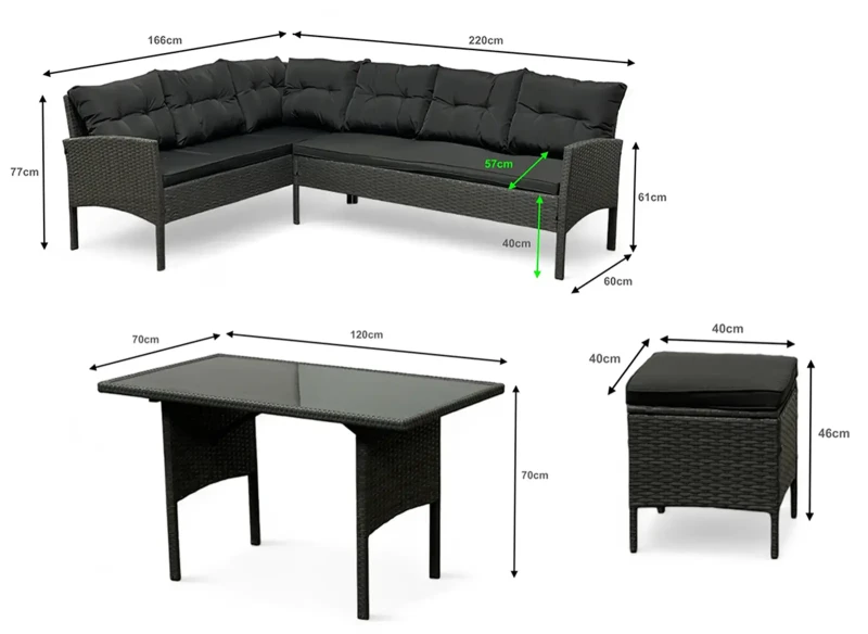 Narożnik ogrodowy z technorattanu Puerto BIG + stolik i 2x pufy Naturalny