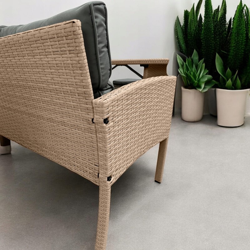 Narożnik ogrodowy z technorattanu Puerto BIG + stolik i 2x pufy Naturalny