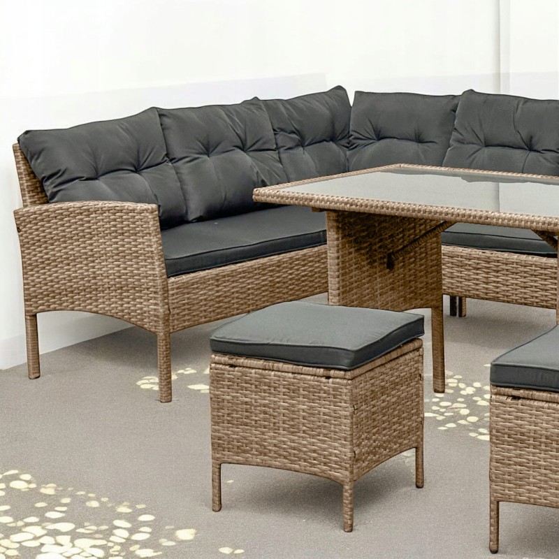 Narożnik ogrodowy z technorattanu Puerto BIG + stolik i 2x pufy Naturalny