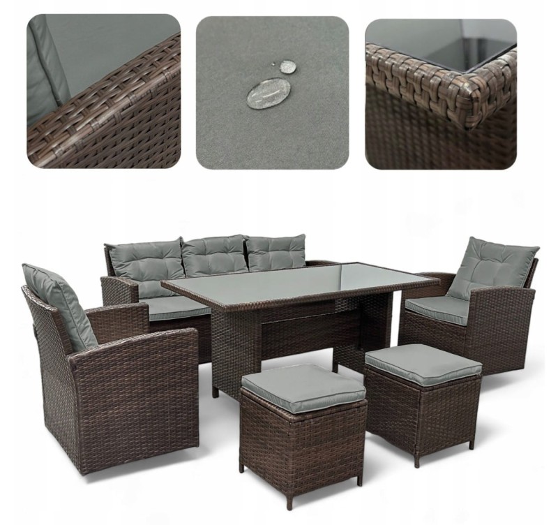 Zestaw mebli ogrodowych z technorattanu Maxipolo Brąz + p. szare