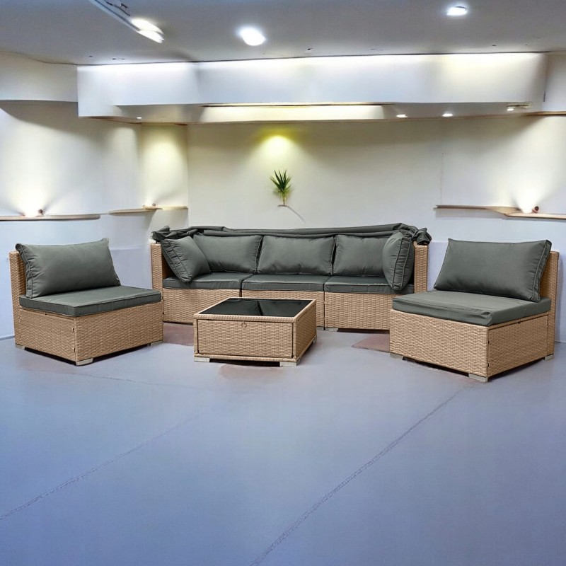 Zestaw ogrodowy wielofunkcyjny Elitar leżanka narożnik + stolik ze schowkiem Naturalny