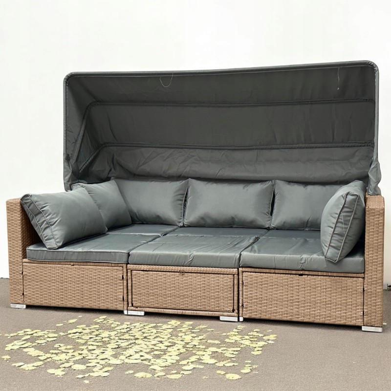 Zestaw ogrodowy wielofunkcyjny Elitar leżanka narożnik + stolik ze schowkiem Naturalny