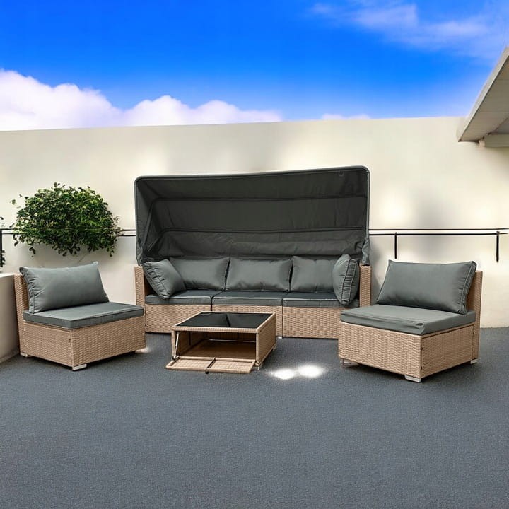 Zestaw ogrodowy wielofunkcyjny Elitar leżanka narożnik + stolik ze schowkiem Naturalny