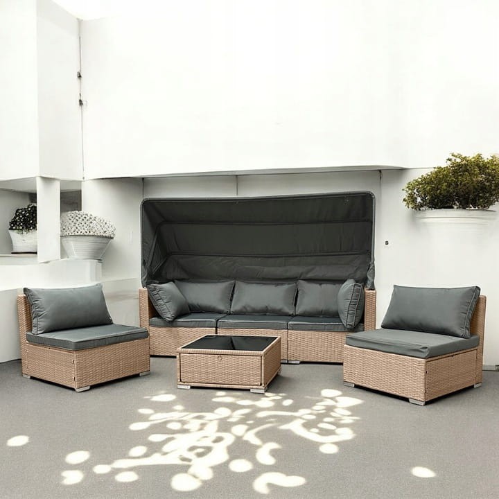 Zestaw ogrodowy wielofunkcyjny Elitar leżanka narożnik + stolik ze schowkiem Naturalny