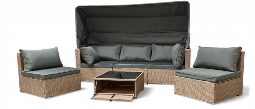 Zestaw ogrodowy wielofunkcyjny Elitar leżanka narożnik + stolik ze schowkiem Naturalny