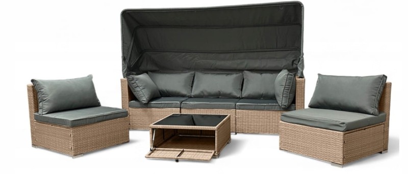 Zestaw ogrodowy wielofunkcyjny Elitar leżanka narożnik + stolik ze schowkiem Naturalny