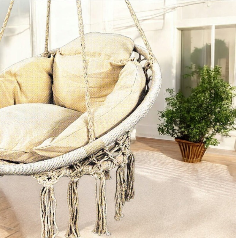 Fotel wiszący bocianie gniazdo huśtawka z miękką poduszką do domu i ogrodu beżowy