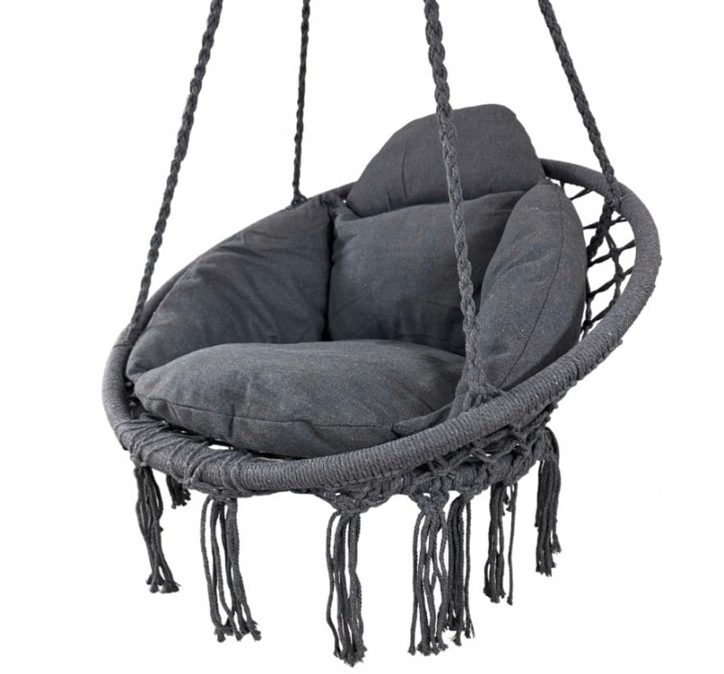 Fotel wiszący bocianie gniazdo huśtawka z miękką poduszką do domu i ogrodu szary
