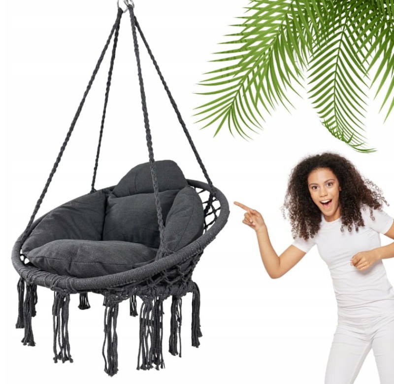 Fotel wiszący bocianie gniazdo huśtawka z miękką poduszką do domu i ogrodu szary