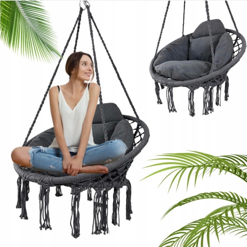 Fotel wiszący bocianie gniazdo huśtawka z miękką poduszką do domu i ogrodu szary